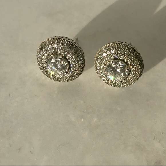 Sterling Silver 925 Circle Halo Stud Earrings - Picture 10 of 10